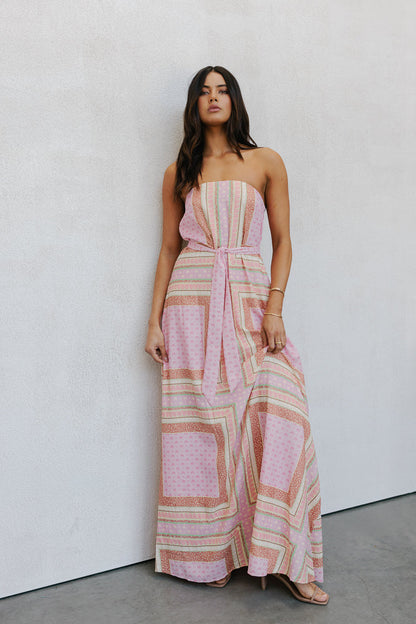 Phoenix Maxi Dress - Pink Tile Print