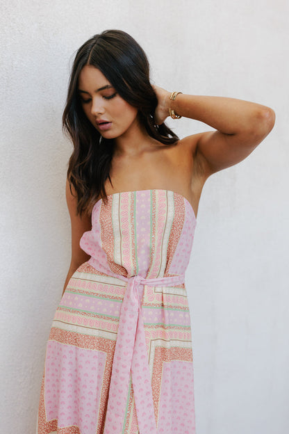 Phoenix Maxi Dress - Pink Tile Print
