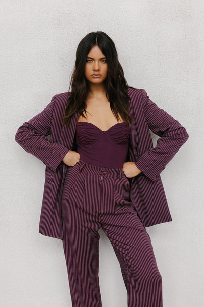 Quade Tailored Blazer - Plum Pinstripe