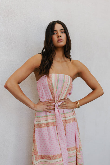 Phoenix Maxi Dress - Pink Tile Print
