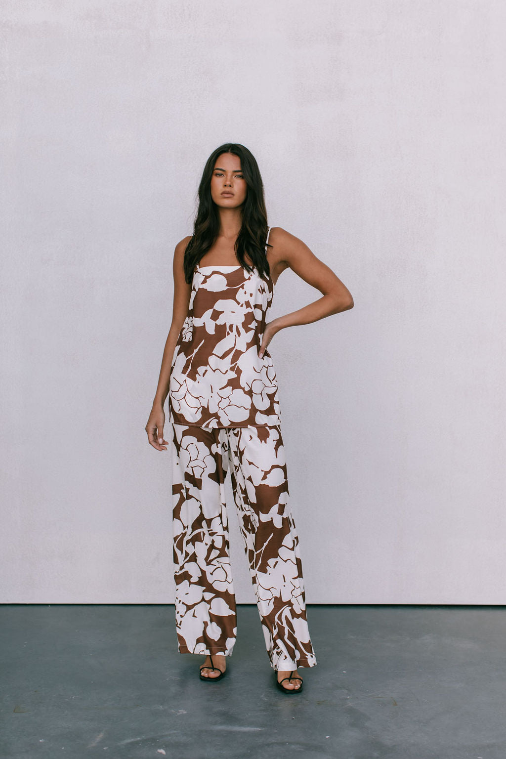 Matera Pants - Chocolate Brown/Cream Floral Print