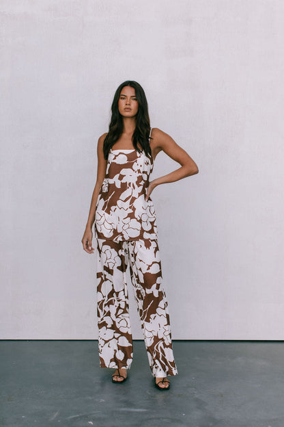 Matera Pants - Chocolate Brown/Cream Floral Print