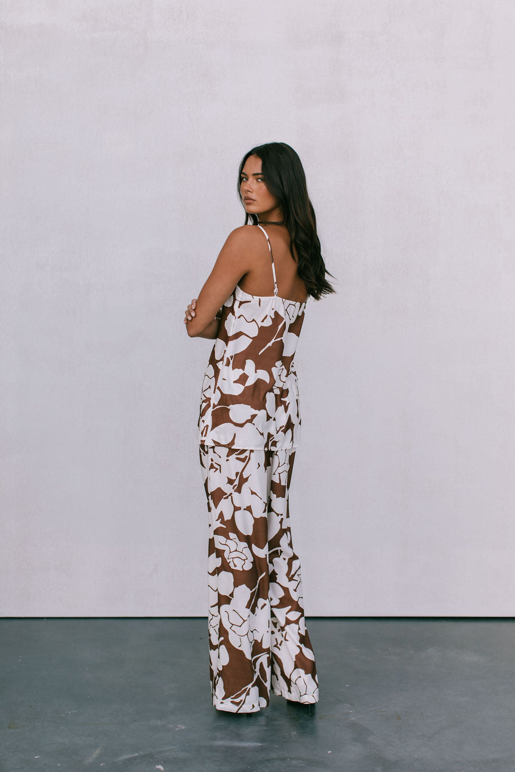 Matera Pants - Chocolate Brown/Cream Floral Print