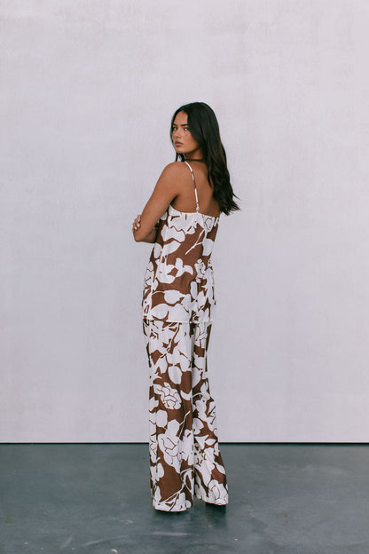 Matera Pants - Chocolate Brown/Cream Floral Print