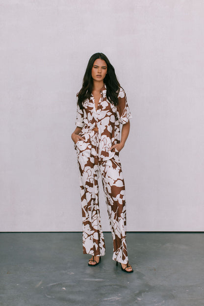 Petra Shirt - Chocolate Brown/Cream Floral Print