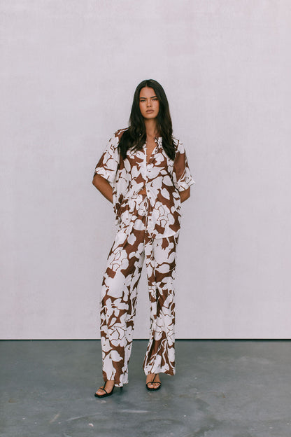 Petra Shirt - Chocolate Brown/Cream Floral Print