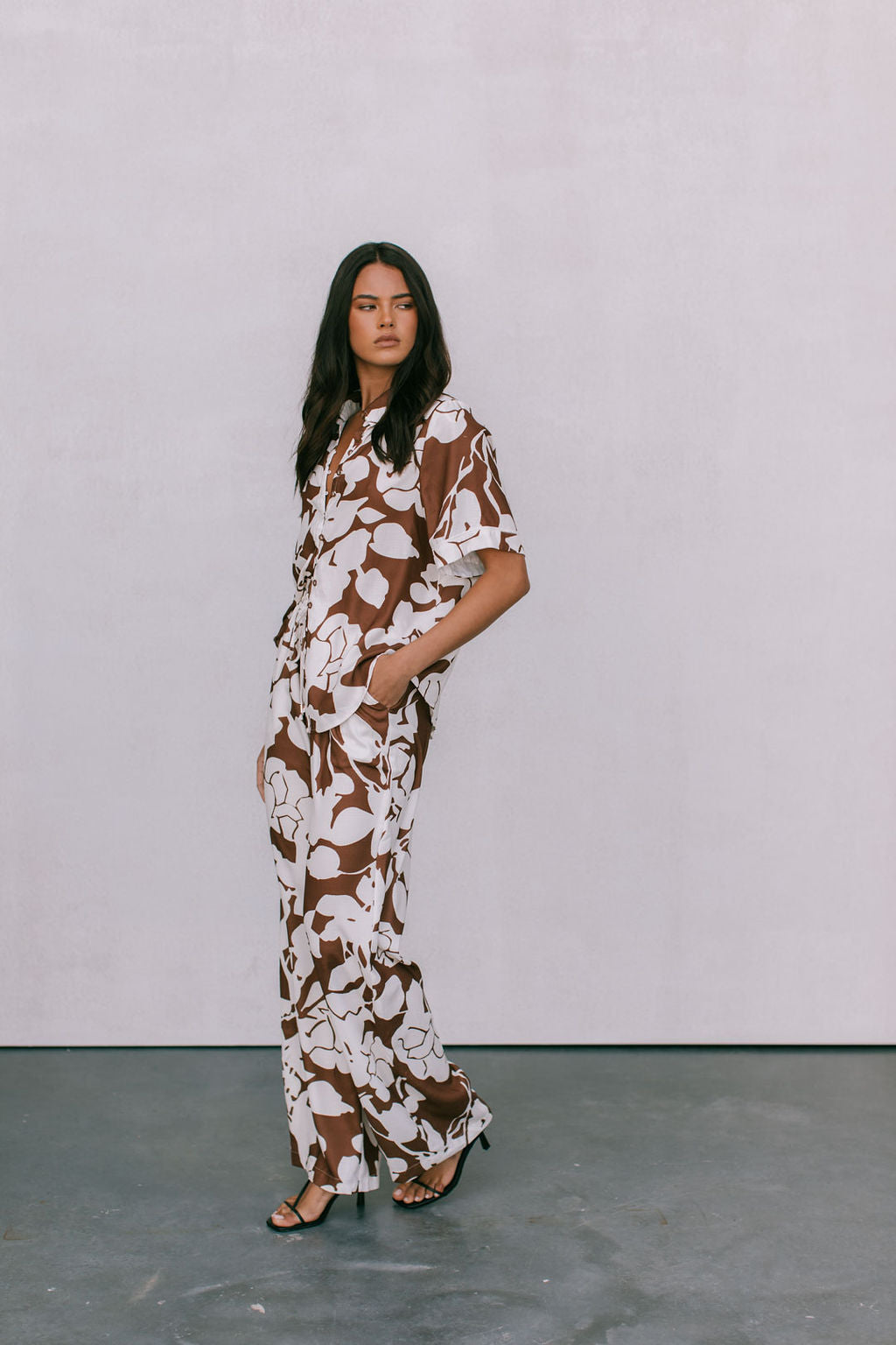 Matera Pants - Chocolate Brown/Cream Floral Print