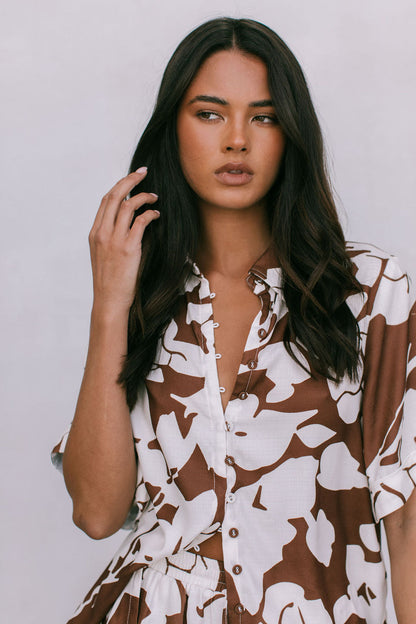 Petra Shirt - Chocolate Brown/Cream Floral Print