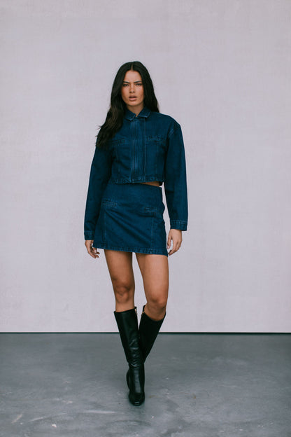 Harlan Mini Skirt - Dark Indigo Wash Denim