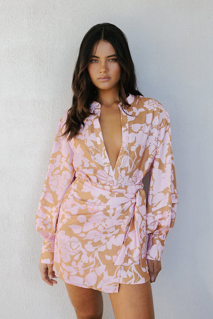 Chicago Billowed Shirt - Tan Floral Print