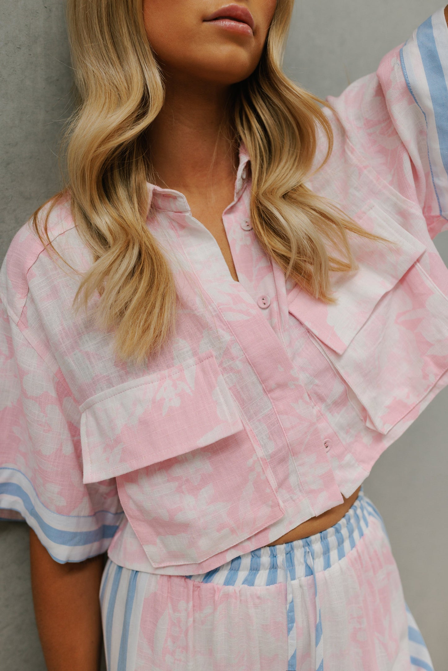 Citta Pants - Pink Floral/Blue Stripe