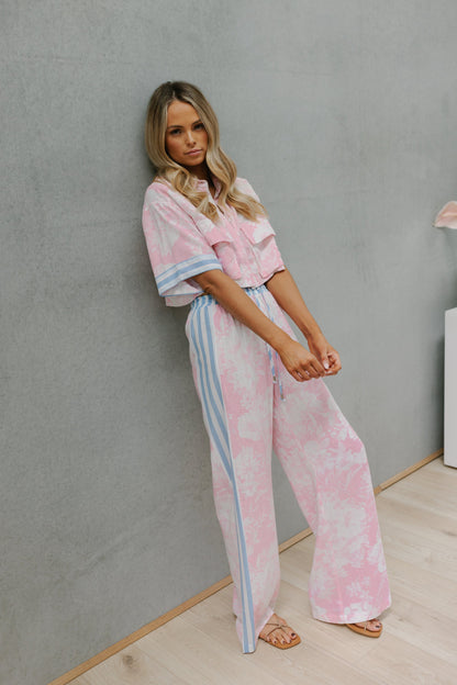 Citta Pants - Pink Floral/Blue Stripe