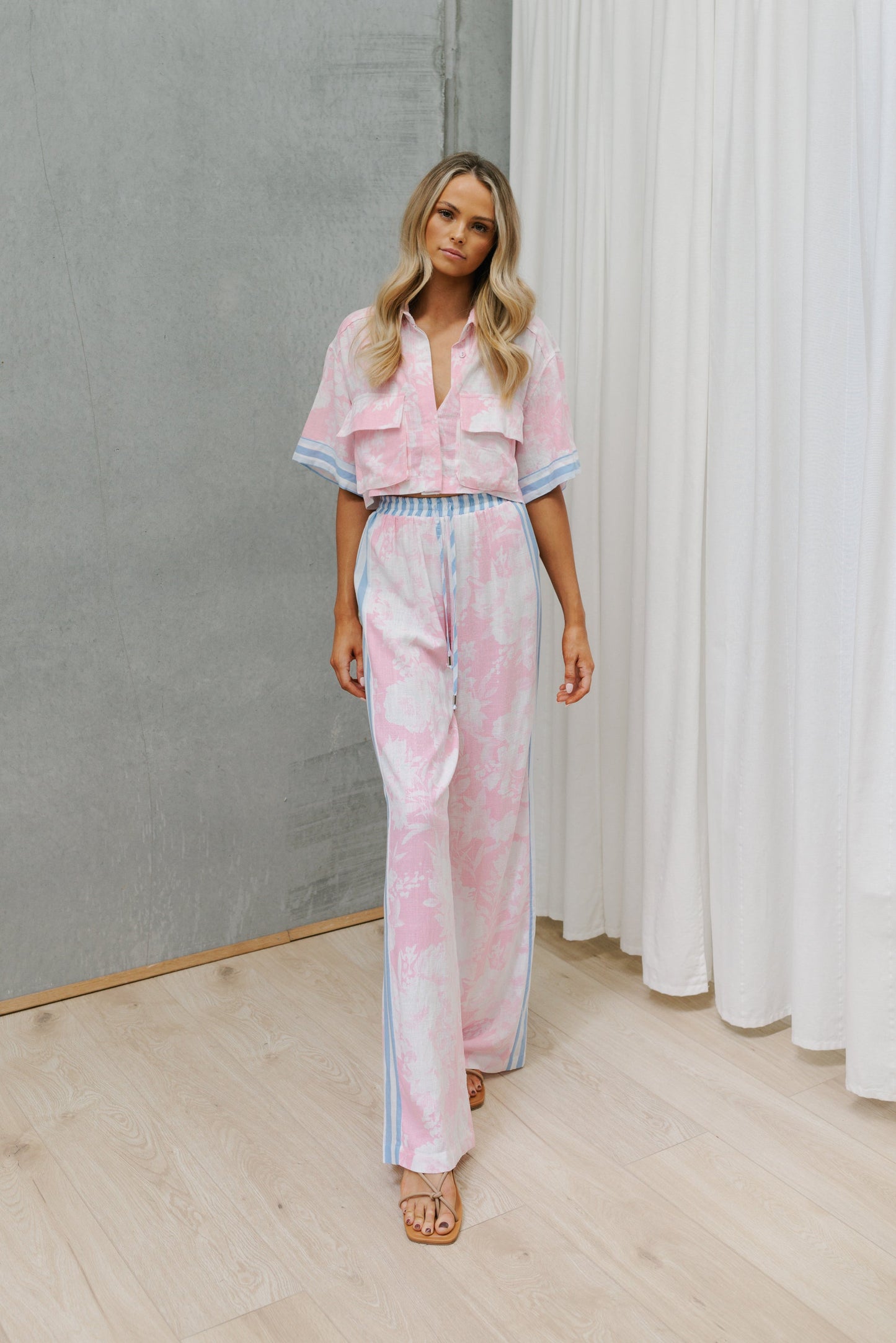 Citta Pants - Pink Floral/Blue Stripe