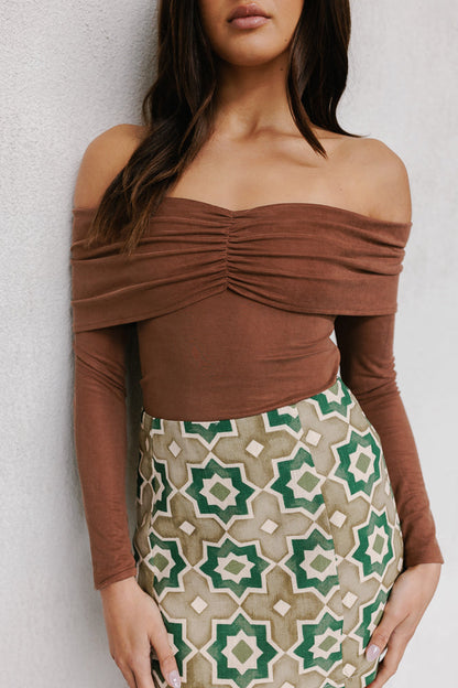 Aprire Mini Skirt - Khaki Tile Print