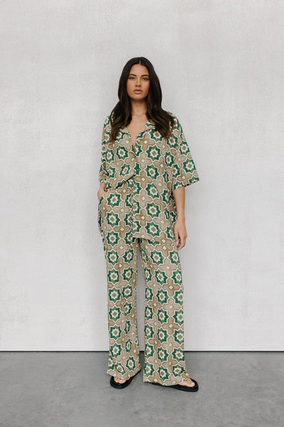 Citta Pants - Khaki Tile Print