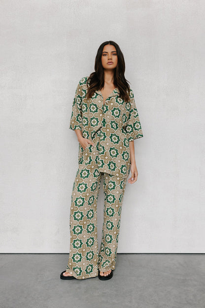Citta Pants - Khaki Tile Print