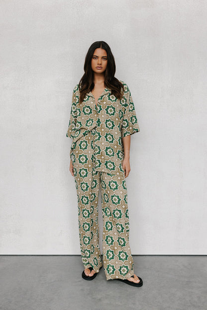 Citta Pants - Khaki Tile Print