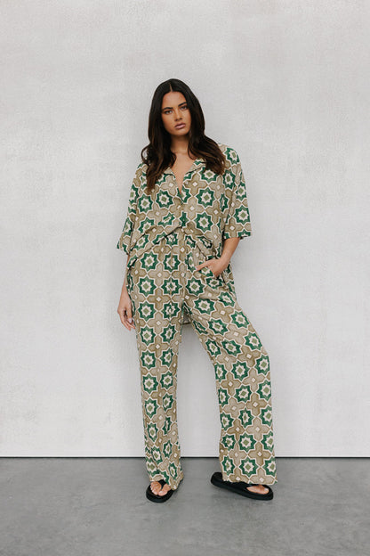 Citta Pants - Khaki Tile Print