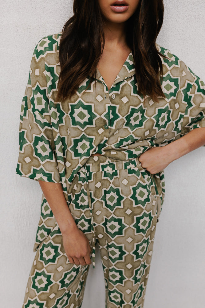 Citta Pants - Khaki Tile Print
