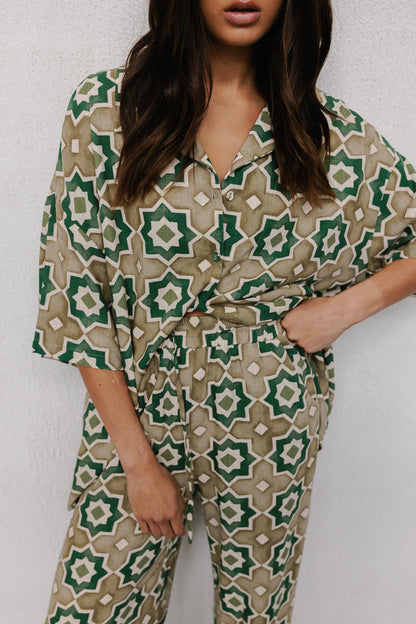 Citta Pants - Khaki Tile Print