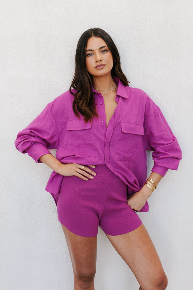 Rosette Oversized Shirt - Magenta
