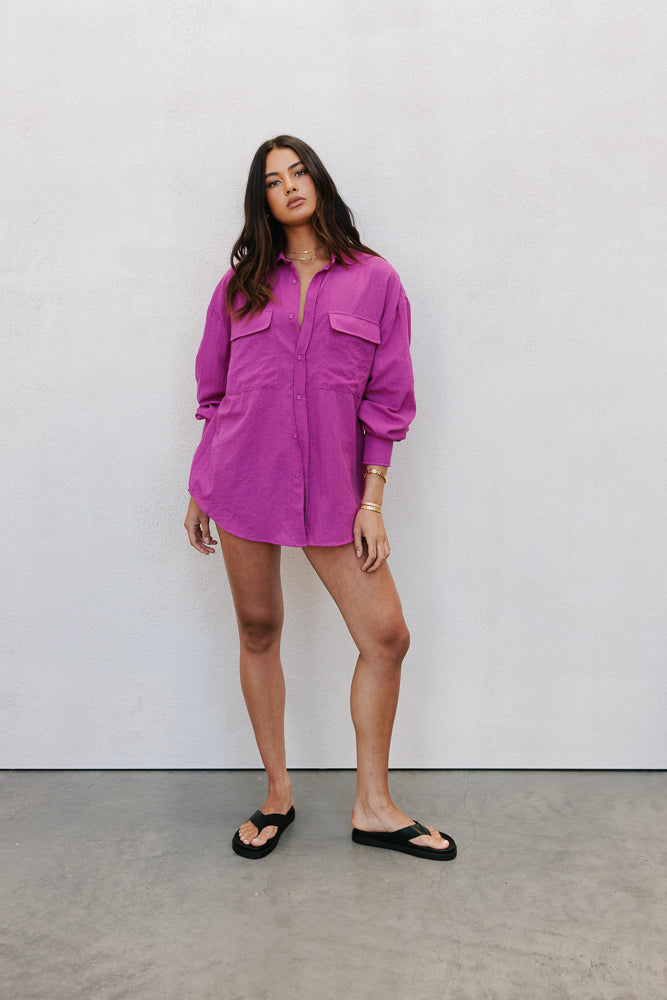 Rosette Oversized Shirt - Magenta