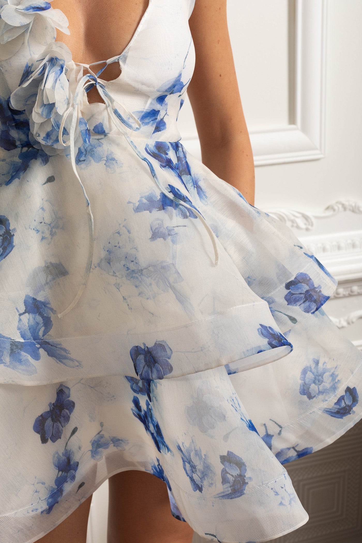 Azure Bloom Ruffle Dress - Blue