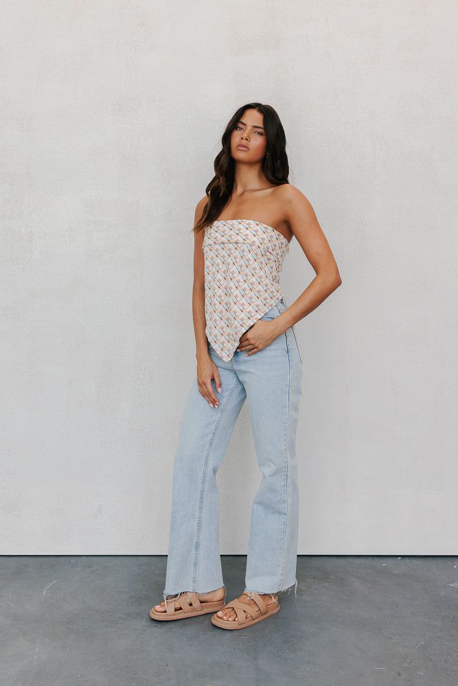 Sono Top - Beige/Sky Check