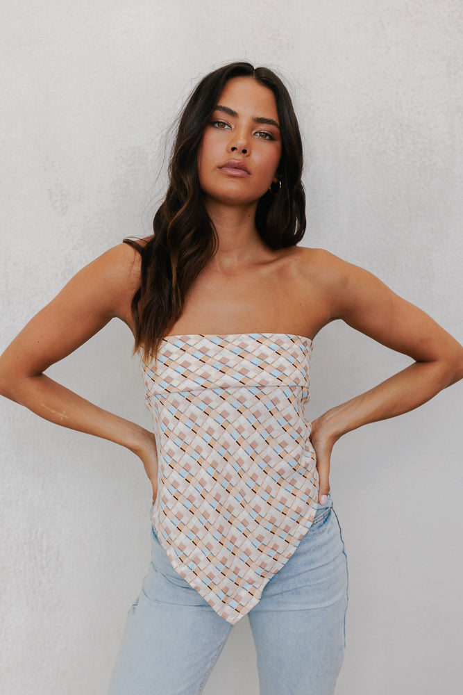 Sono Top - Beige/Sky Check