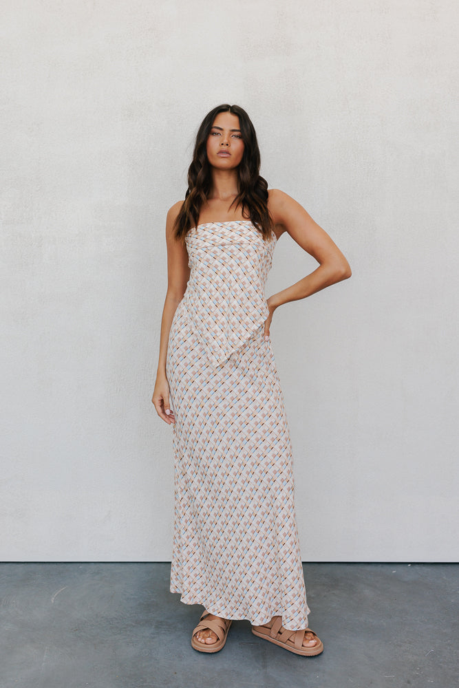 Tulsi Skirt - Beige/Sky Check