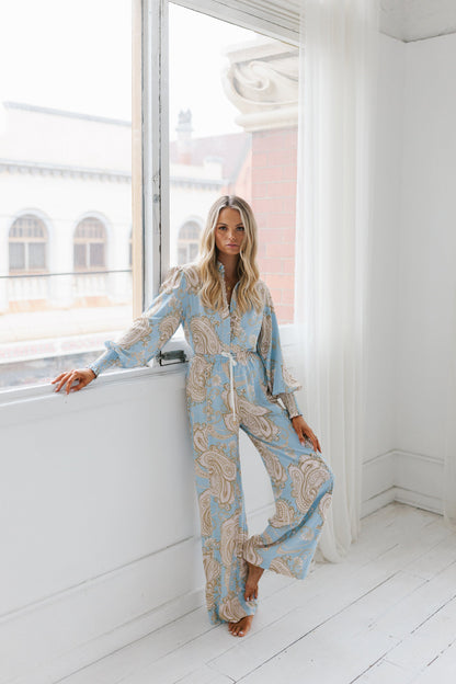 Giara Billowed Shirt - Sky Blue Paisley Print