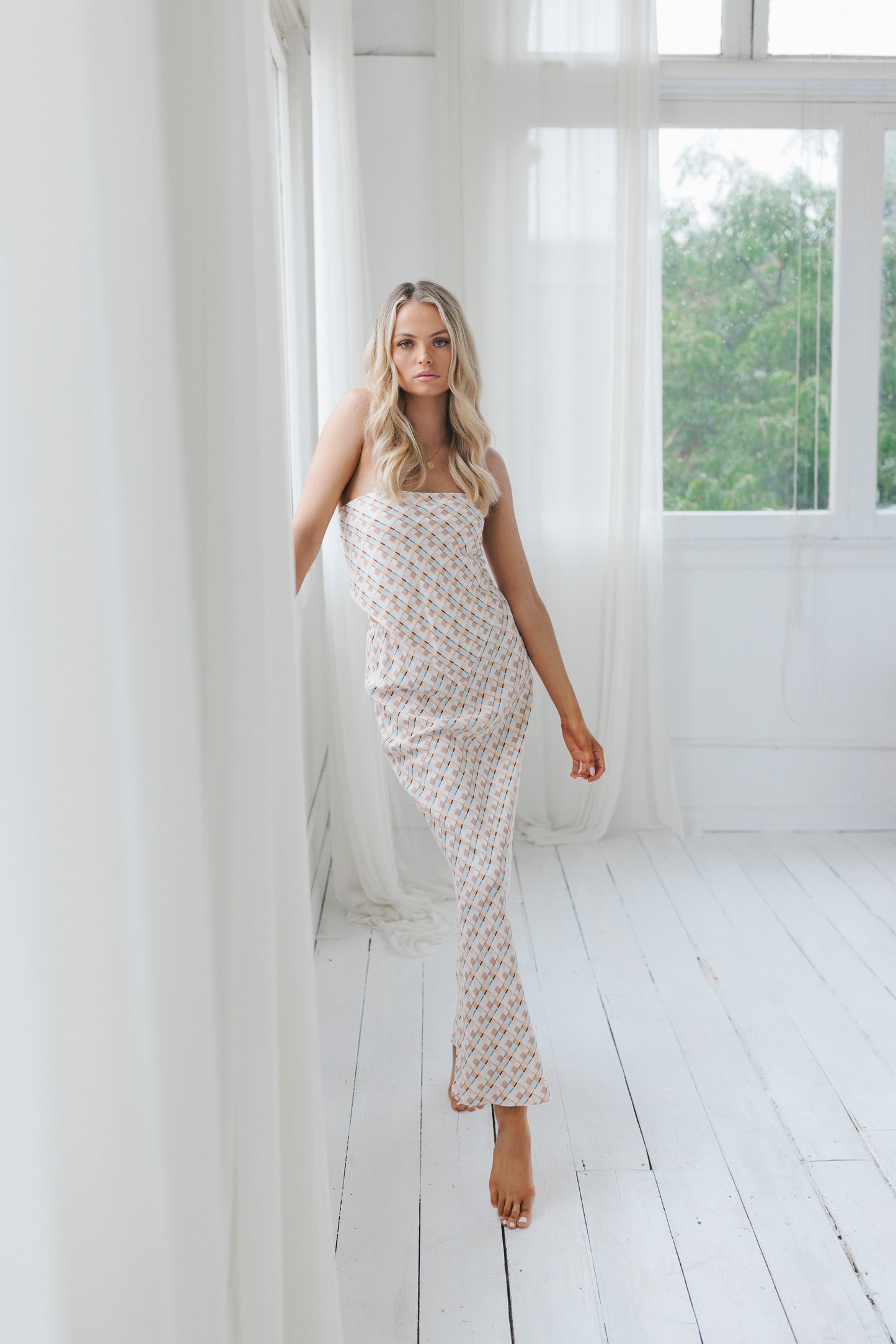 Tulsi Skirt - Beige/Sky Check