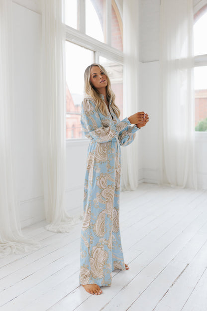 Giara Billowed Shirt - Sky Blue Paisley Print