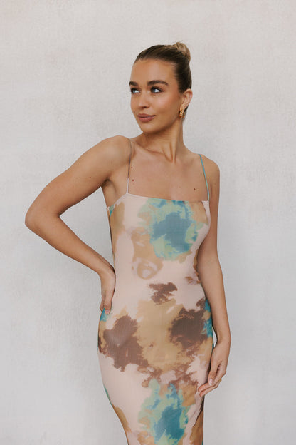 Otto Midi Dress - Beige/Teal Mist Mesh