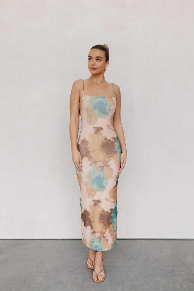 Otto Midi Dress - Beige/Teal Mist Mesh
