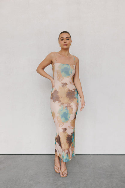Otto Midi Dress - Beige/Teal Mist Mesh