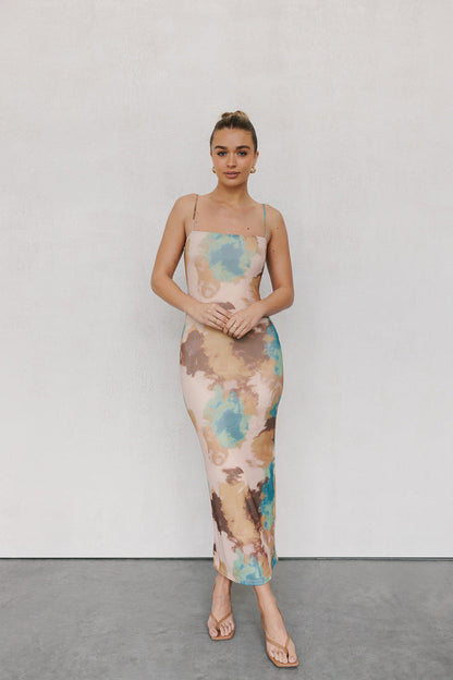 Otto Midi Dress - Beige/Teal Mist Mesh