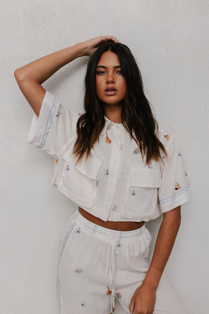 Citta Pants - Seashell Print/Watercolour Stripe