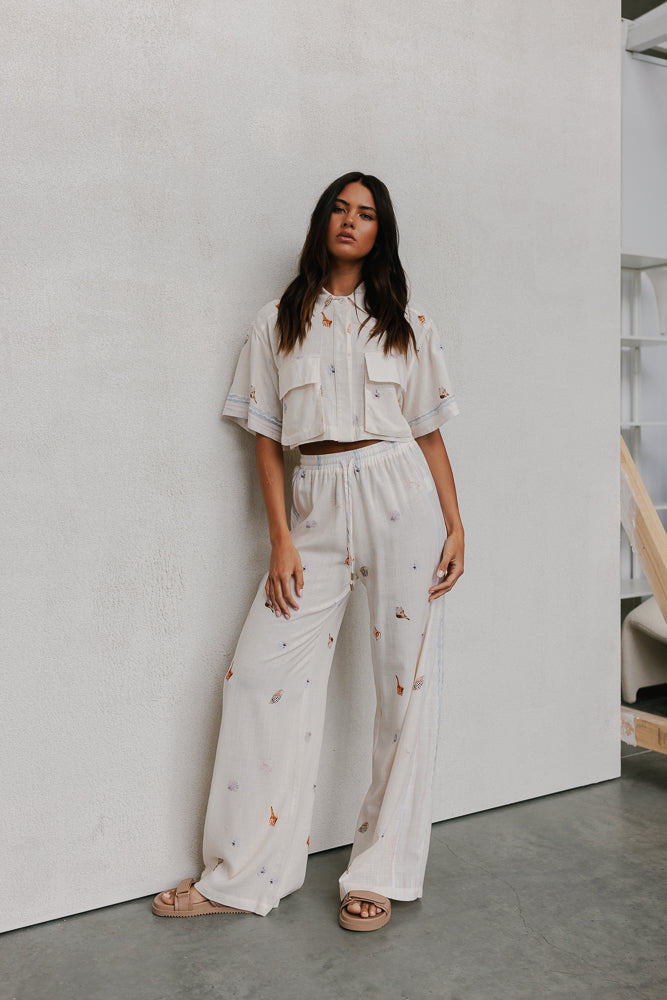 Citta Pants - Seashell Print/Watercolour Stripe