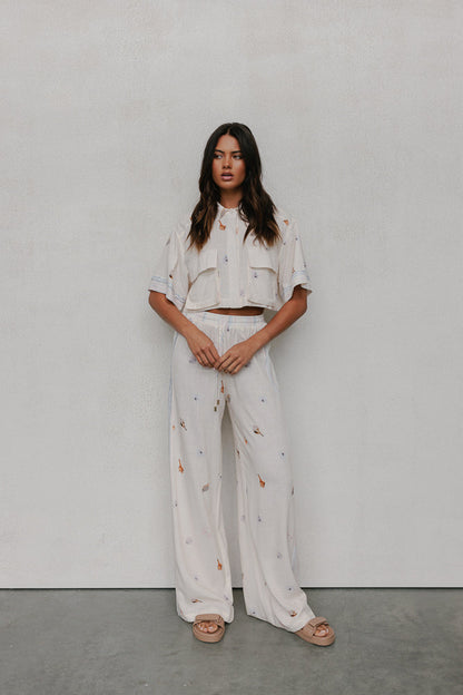 Citta Pants - Seashell Print/Watercolour Stripe