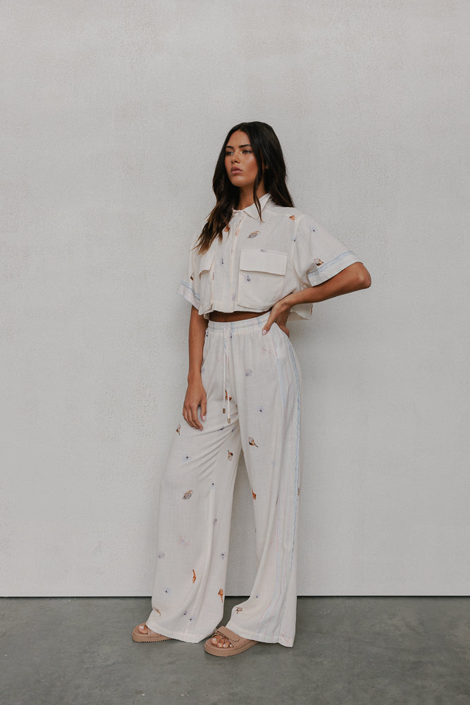 Citta Pants - Seashell Print/Watercolour Stripe