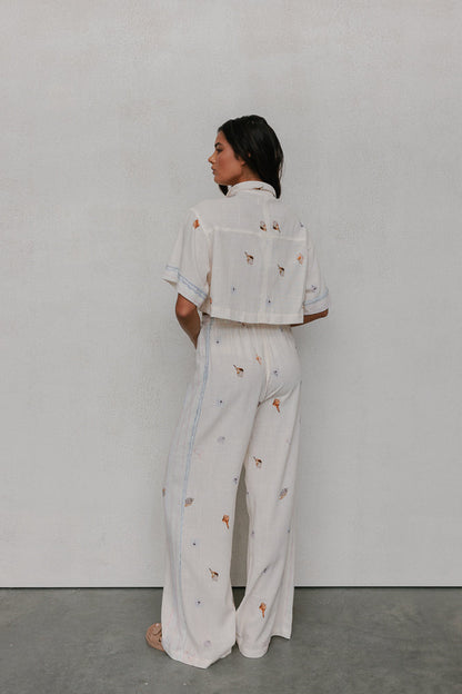 Citta Pants - Seashell Print/Watercolour Stripe