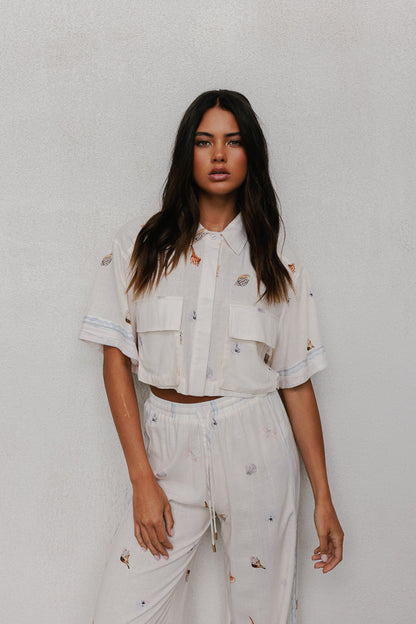 Citta Pants - Seashell Print/Watercolour Stripe