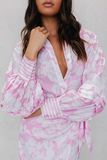 Chicago Billowed Shirt - Pink Floral Print