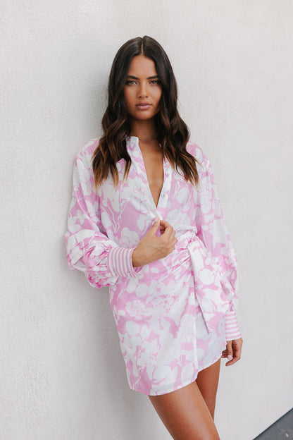 Chicago Billowed Shirt - Pink Floral Print