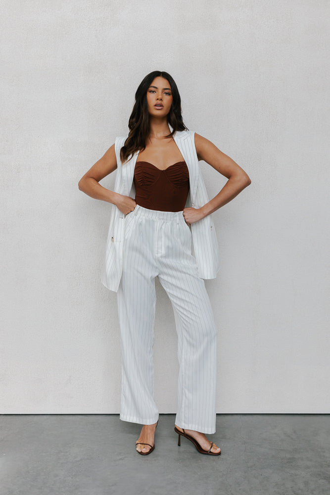 Cullen Mini Blazer Dress - White Pinstripe