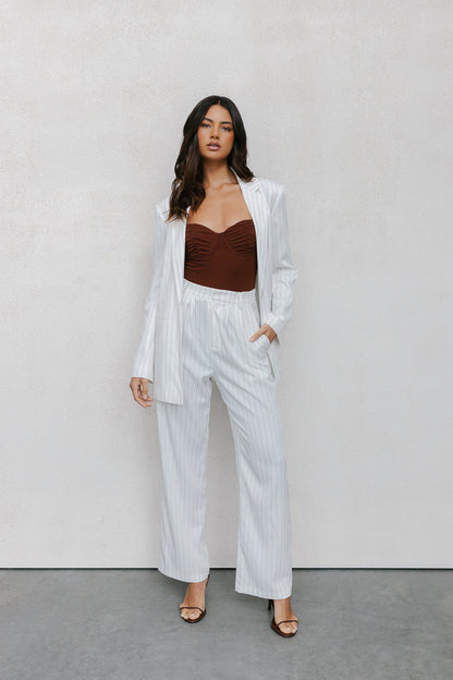 Quade Tailored Blazer - White Pinstripe