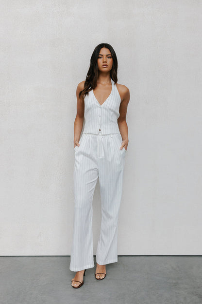 Marnie Halter Vest - White Pinstripe