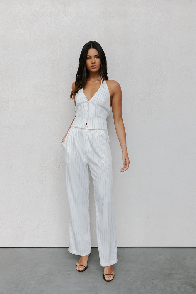 Marnie Halter Vest - White Pinstripe