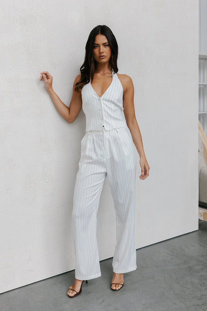 Marnie Halter Vest - White Pinstripe